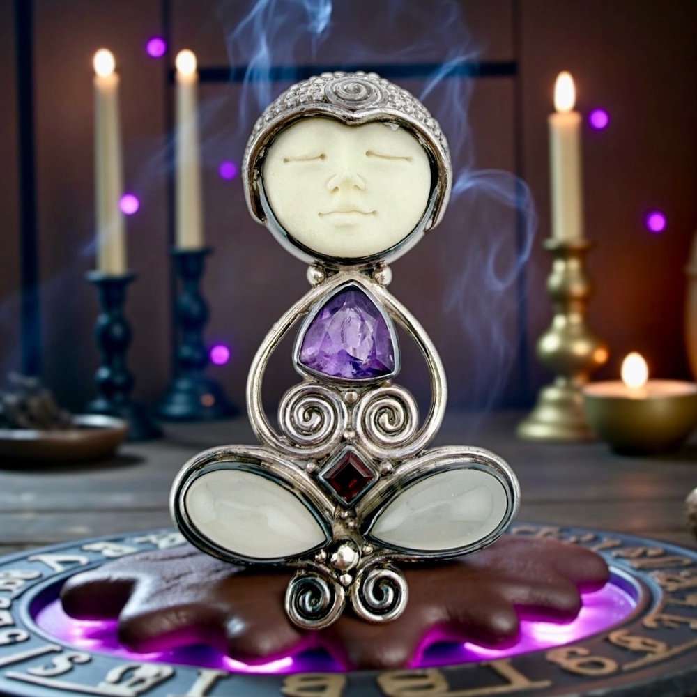 Vintage Sterling Sajen Goddess Pendant and Pin Amethyst and Moonstones